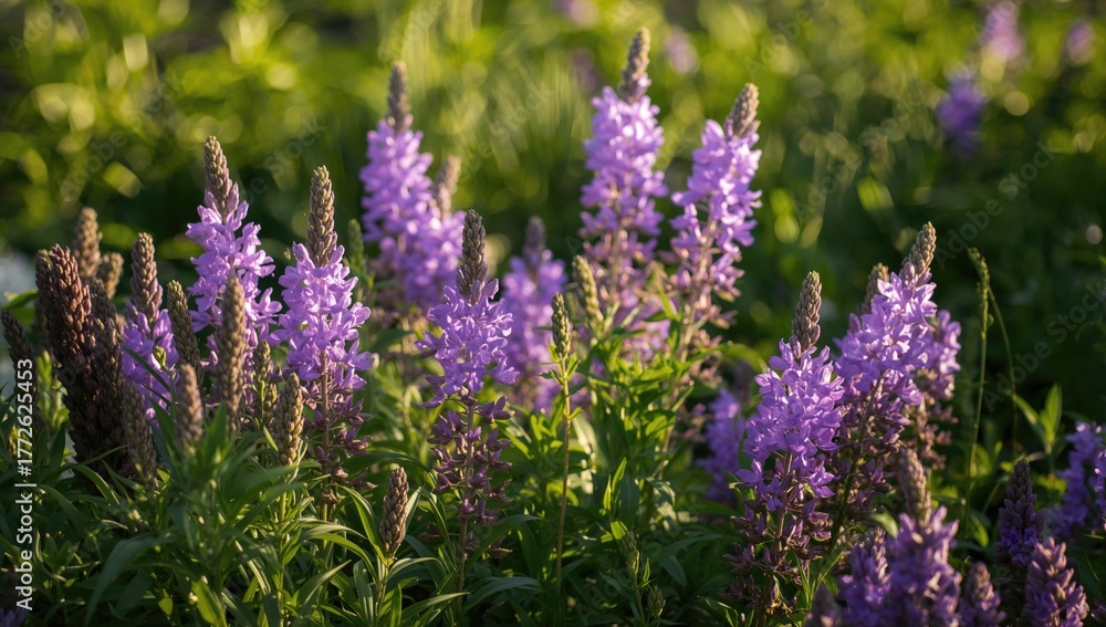 Obraz premium Vibrant purple blossoms set against lush greenery