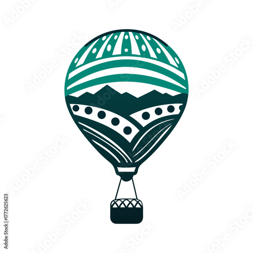 Hot Air Balloon Silhouette Over Hills Vector A solid navy blue silhouette of a hot air balloon floating above rolling hills