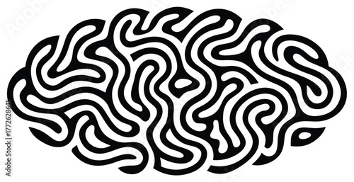 Abstract brain silhouette with maze like neural network pattern design