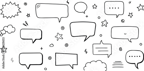 Hand drawn sketchy speech bubbles and communication icons for design projects