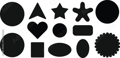 Collection of silhouetted geometric and organic shapes for design projects