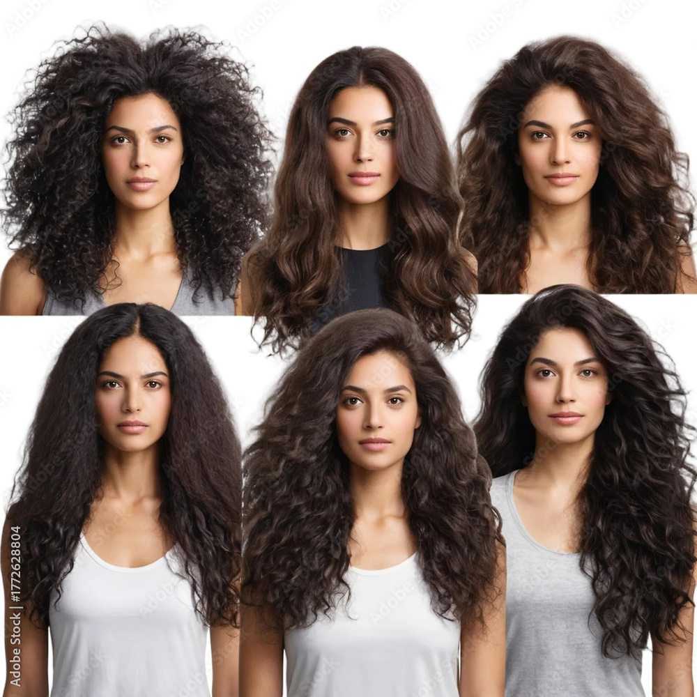 Obraz premium Woman showcases different hair textures and styles in a beauty and hair care concept
