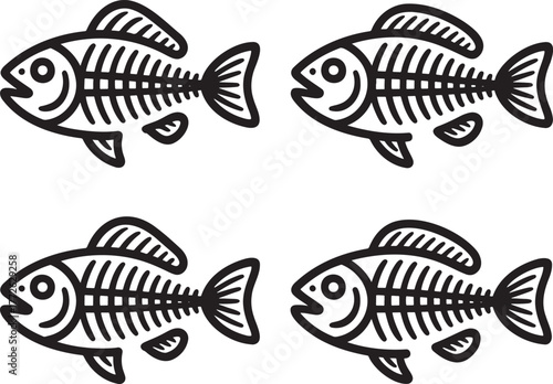 Set of Fish Skeleton Outline vector illustration isolated On Transparent Background