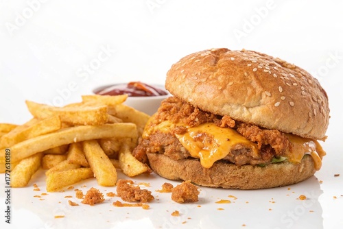 Unhealthy fatty heap crispy diet on white background