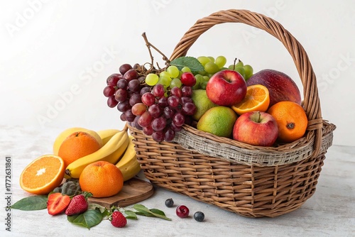 Fruits in a basket on white background