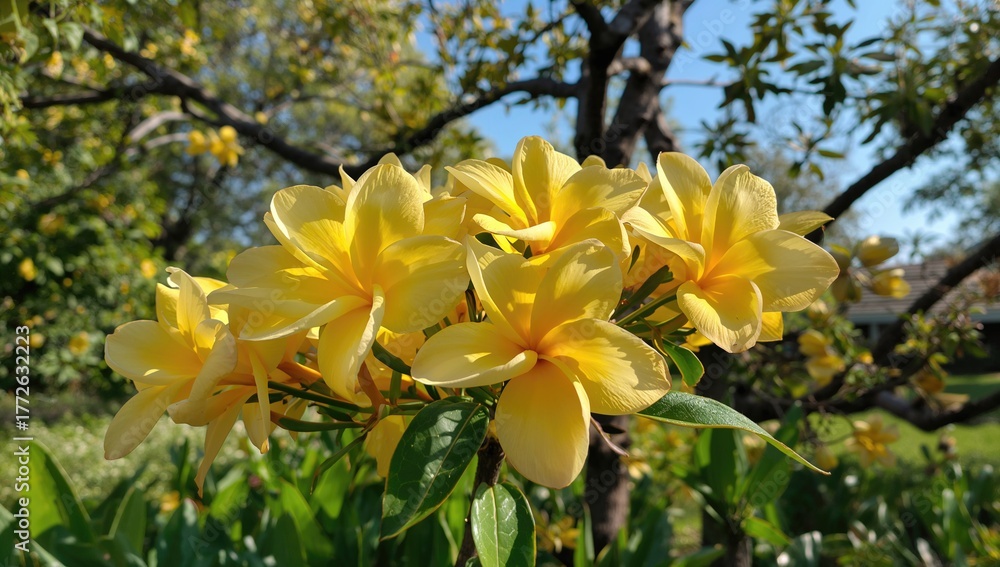 Fototapeta premium Bright yellow blossoms of Tabebuia chrysotricha in a natural setting
