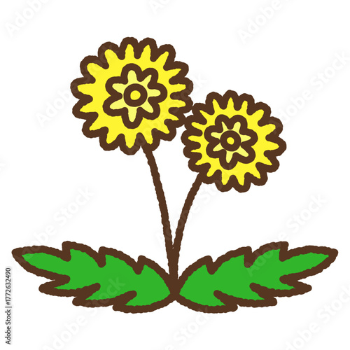 手書き風のシンプルアイコンイラスト　タンポポ