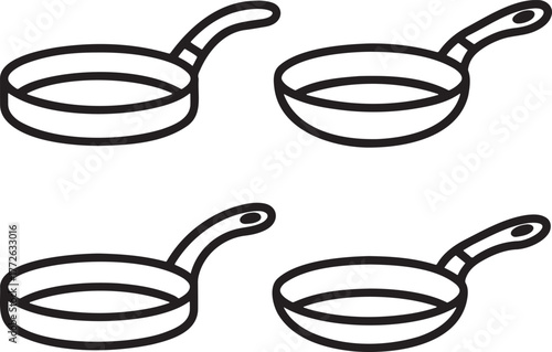 Set of Frying pan Outline vector illustration isolated On Transparent Background