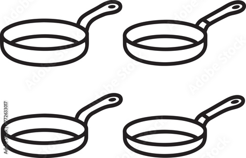 Set of Frying pan Outline vector illustration isolated On Transparent Background