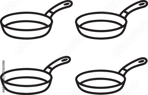 Set of Frying pan Outline vector illustration isolated On Transparent Background