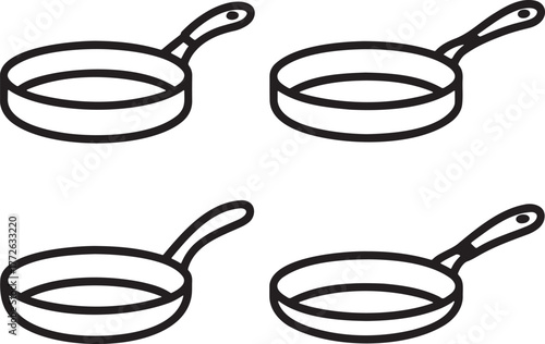 Set of Frying pan Outline vector illustration isolated On Transparent Background