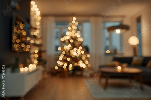 Wallpaper Mural Cozy holiday living room with a beautifully decorated Christmas tree and soft glowing lights creating a warm ambiance. Torontodigital.ca