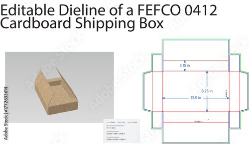 Cardboard shipping box template diagram dieline