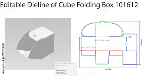 Cube folding box template diagram die line packaging design