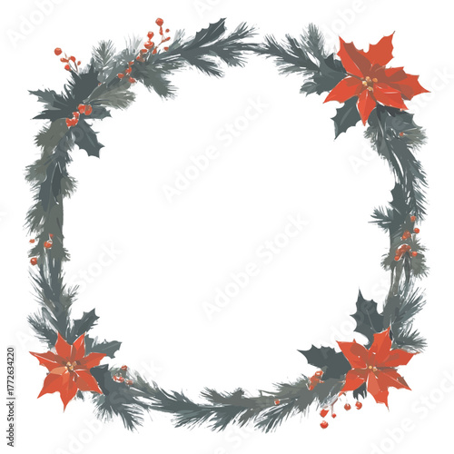 christmas frame with holly and berries