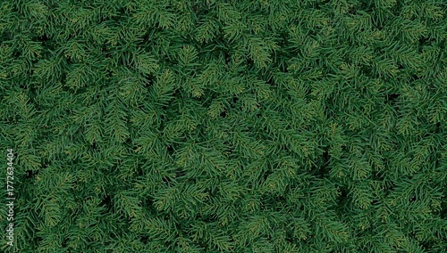 Dense evergreen fir branch pattern with vibrant green needles, offering a rich natural texture ideal for nature-inspired backgrounds.