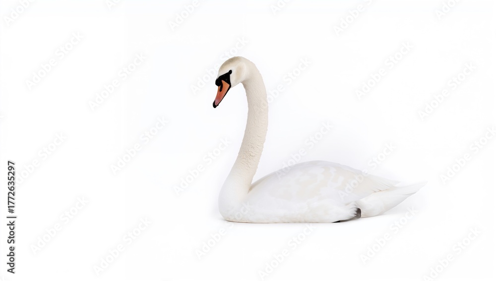 Fototapeta premium Single swan on a plain white backdrop