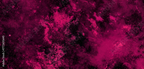 Creative abstract background featuring vivid magenta and black color tones with smoky texture and artistic paint splatter effect. Ideal for modern design, art prints, and digital wallpapers.