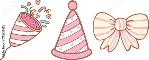 Hat and party popper cartoon doodle hand drawn