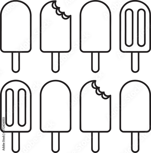 Set of Ice cream Outline vector illustration isolated On Transparent Background