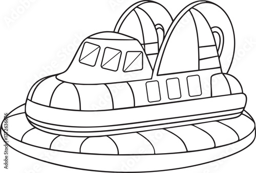 Hovercraft vehicle outline illustration for kids coloring and transportation design