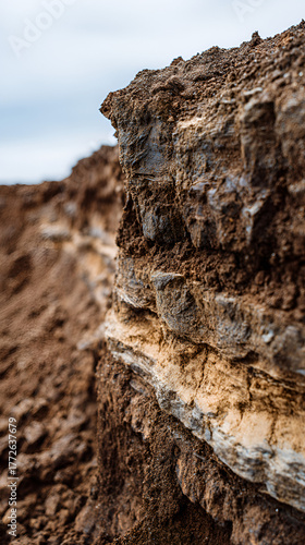Wallpaper Mural Layered soil strata exposed in excavation site, Geological cross-section showing earth layers and sedimentary rock Torontodigital.ca