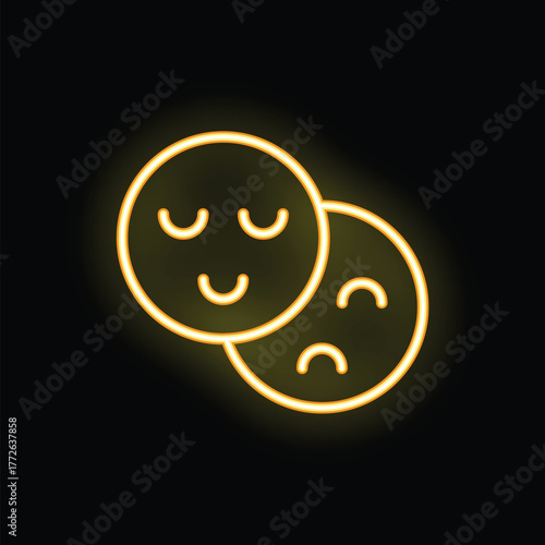 Yellow neon sign showing happy and sad mood faces, depicting the concept of opposite emotions