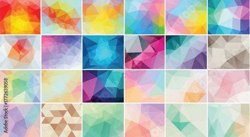 Modern vibrant geometric backgrounds for websites or presentations offer a fresh, contemporary feel with eye-catching colors and dynamic polygonal shapes