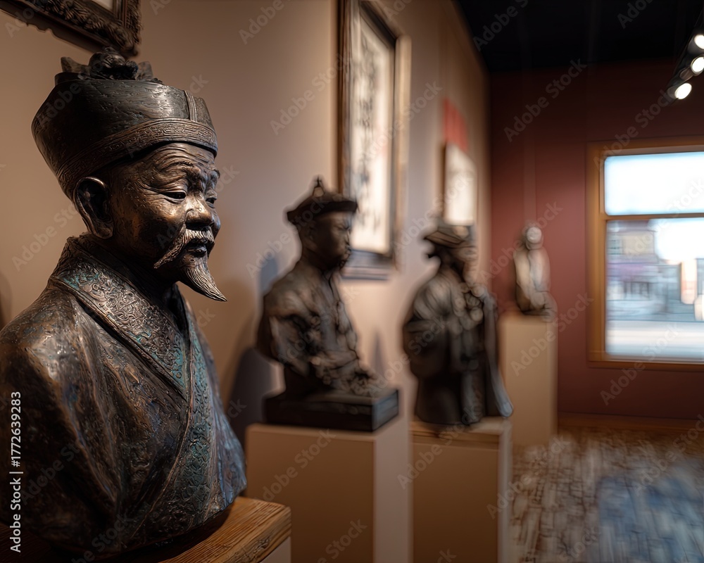 Fototapeta premium Bronze Busts On Display In Gallery Setting