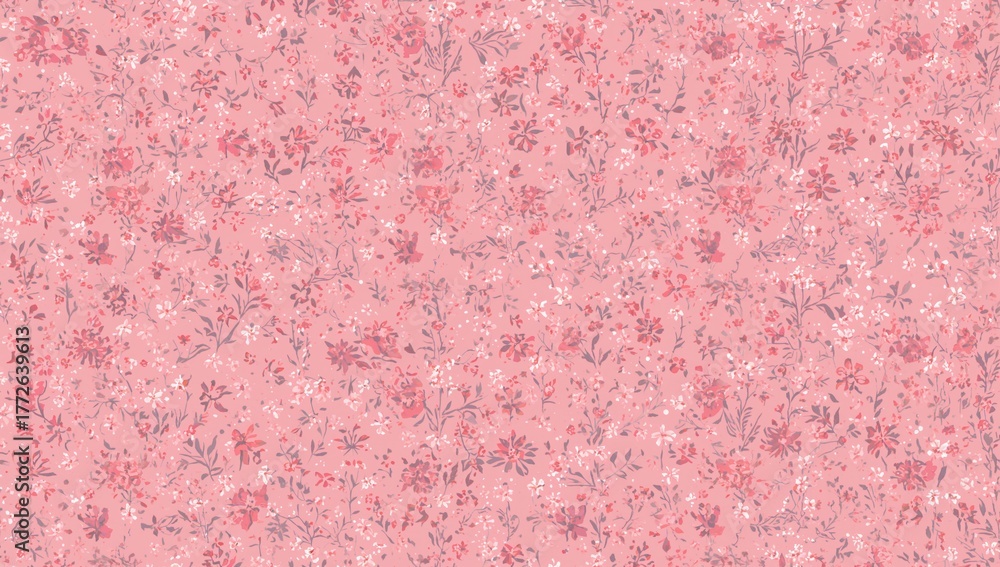 Fototapeta premium Floral design featuring small white and bright pink flowers on a pink backdrop, suitable for textile use