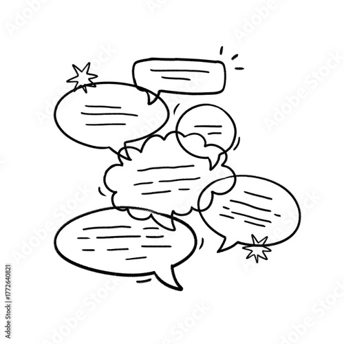 Pop up many thoughts conversation hand drawn doodles 