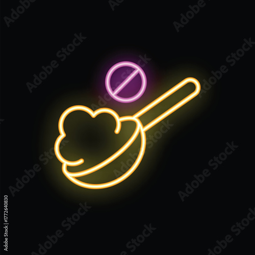 Neon sign representing the concept of food waste with a spoon throwing away food