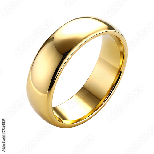 Gleaming Gold Wedding Ring with Smooth Surface on White Background jewelry band isolated on a transparent background
