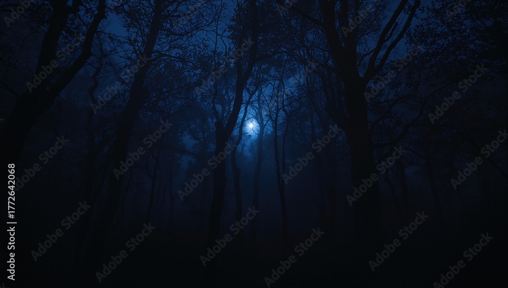 Fototapeta premium Darkness enveloping a forest, highlighting isolation