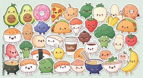 Delightful food characters create a vibrant culinary world! Perfect for playful designs, menus, and educational content with a touch of whimsy.