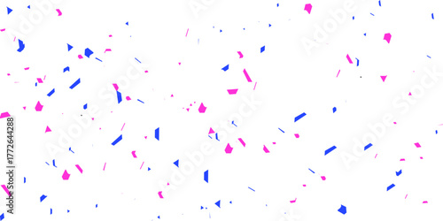 Scattered confetti in shades of pink blue and yellow and magenta falling  creating a festive and celebratory atmosphere visually appealing White Background.	