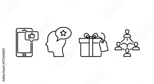 Customer loyalty program rewards and relationship building icons for business vector