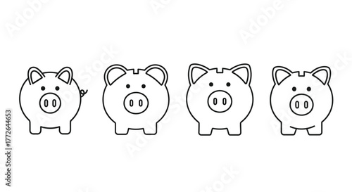 Four piggy banks lined up together for saving money and financial growth concept vector