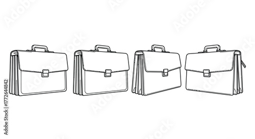 Four hand drawn briefcases lined up showing business and professional work essentials vector