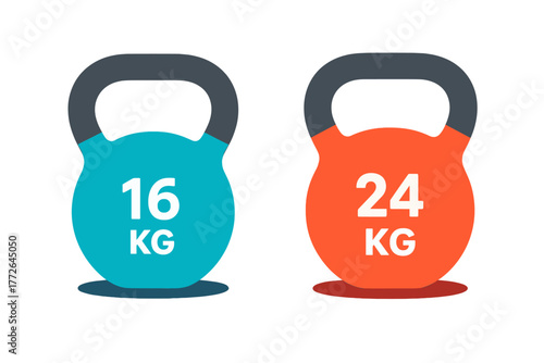 Colorful pair of kettlebells used for strength training and fitness workouts