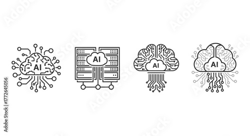 Artificial intelligence and cloud computing icons set ai technology futuristic digital concepts vector