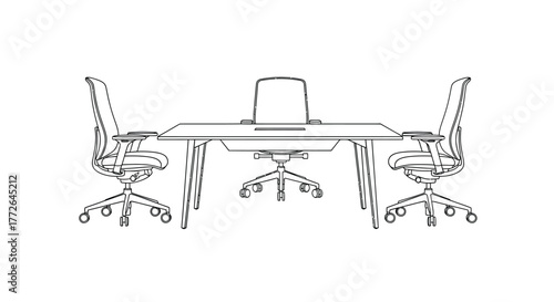 Modern conference table and office chairs sketch style representing business meeting environment vector