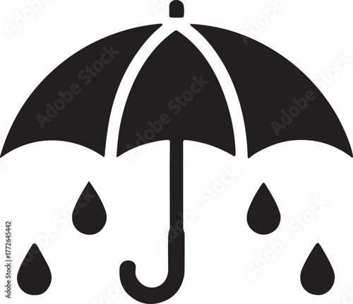 Black open umbrella vector illustration with rain drops for protection from wet autumn weather