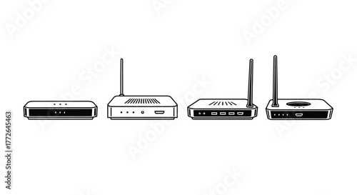 Wireless internet routers and modems isolated on white representing home network technology vector