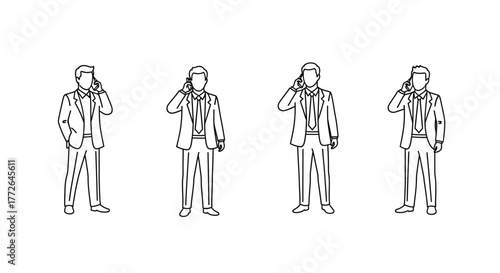 Four stylized sketch figures of men in uniforms standing in a row vector