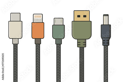 Assortment of common electronic device charging and data transfer cable connectors