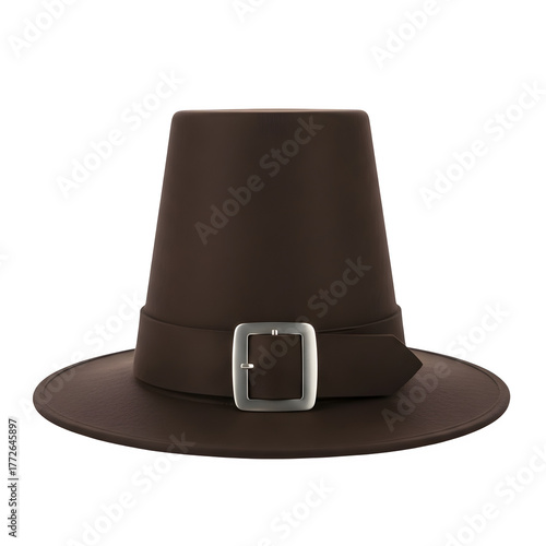 Black thanksgiving traditional pilgrim hat isolated on a transparent or white background. PNG