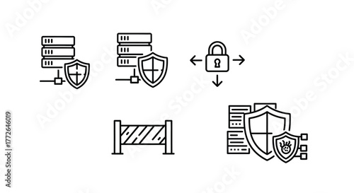 Collection of hand drawn icons representing data security cybersecurity and network protection vector
