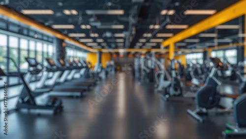 Modern fitness center interior with high-tech equipment, ideal for editorial header background