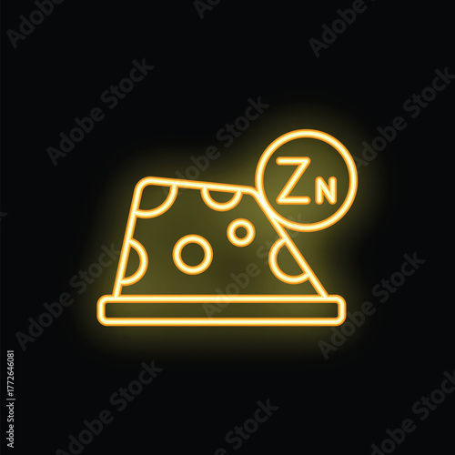 Neon yellow cheese icon with a zn symbol, indicating the presence of zinc in the dairy product